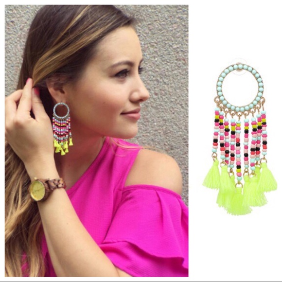 “Zoey” Multi-color Fringe Dangle Drop Earrings - Picture 5 of 5